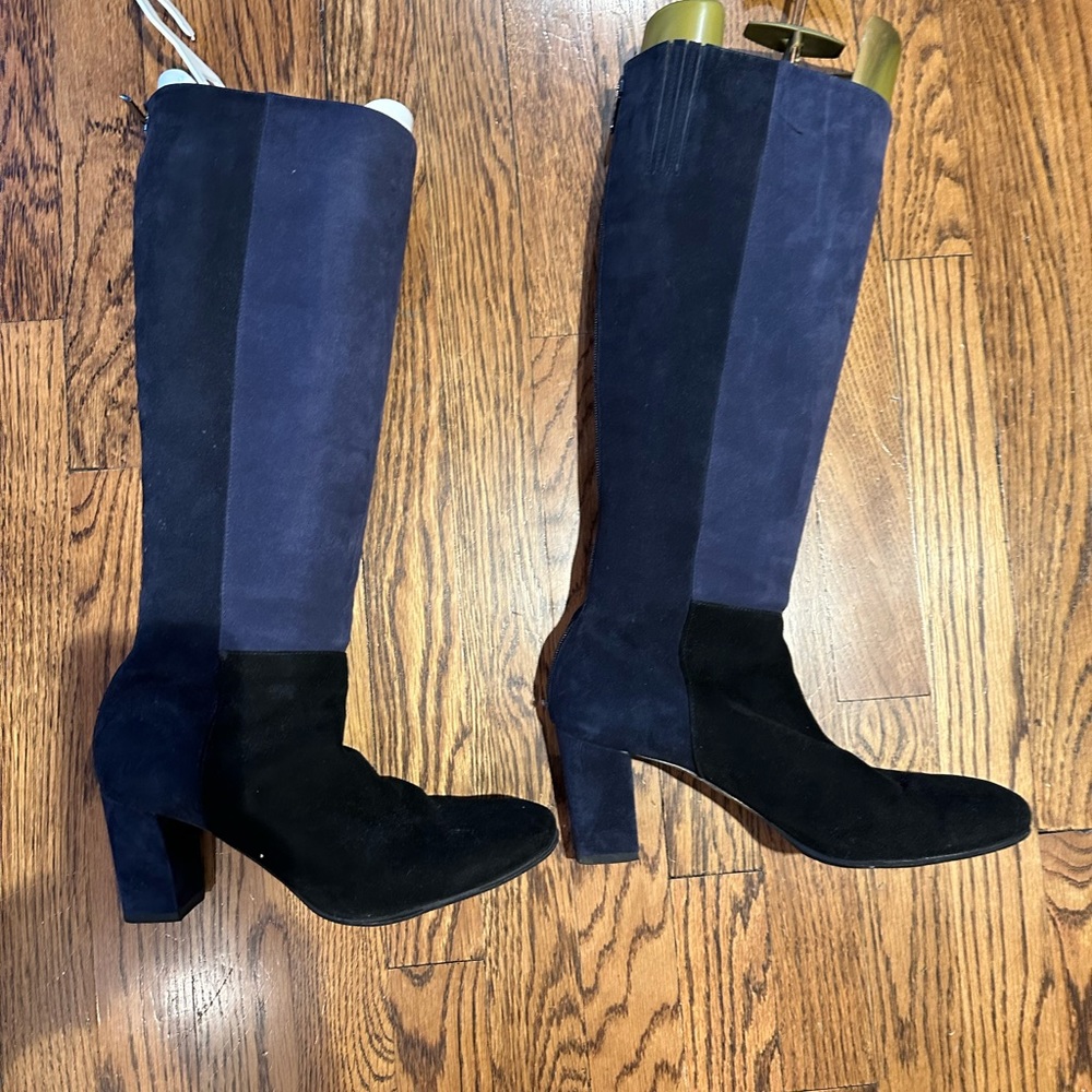 Aquatalia Marvin K. 'Quiz' Suede Navy Color-Block Tall Boot In size 10